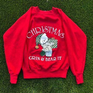1990 Vintage Funny Red Christmas Bear Sweater
